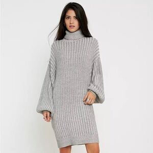 UO Jill Rollneck Jumper Mini Dress Gray Turtle Neck Oversized Dress